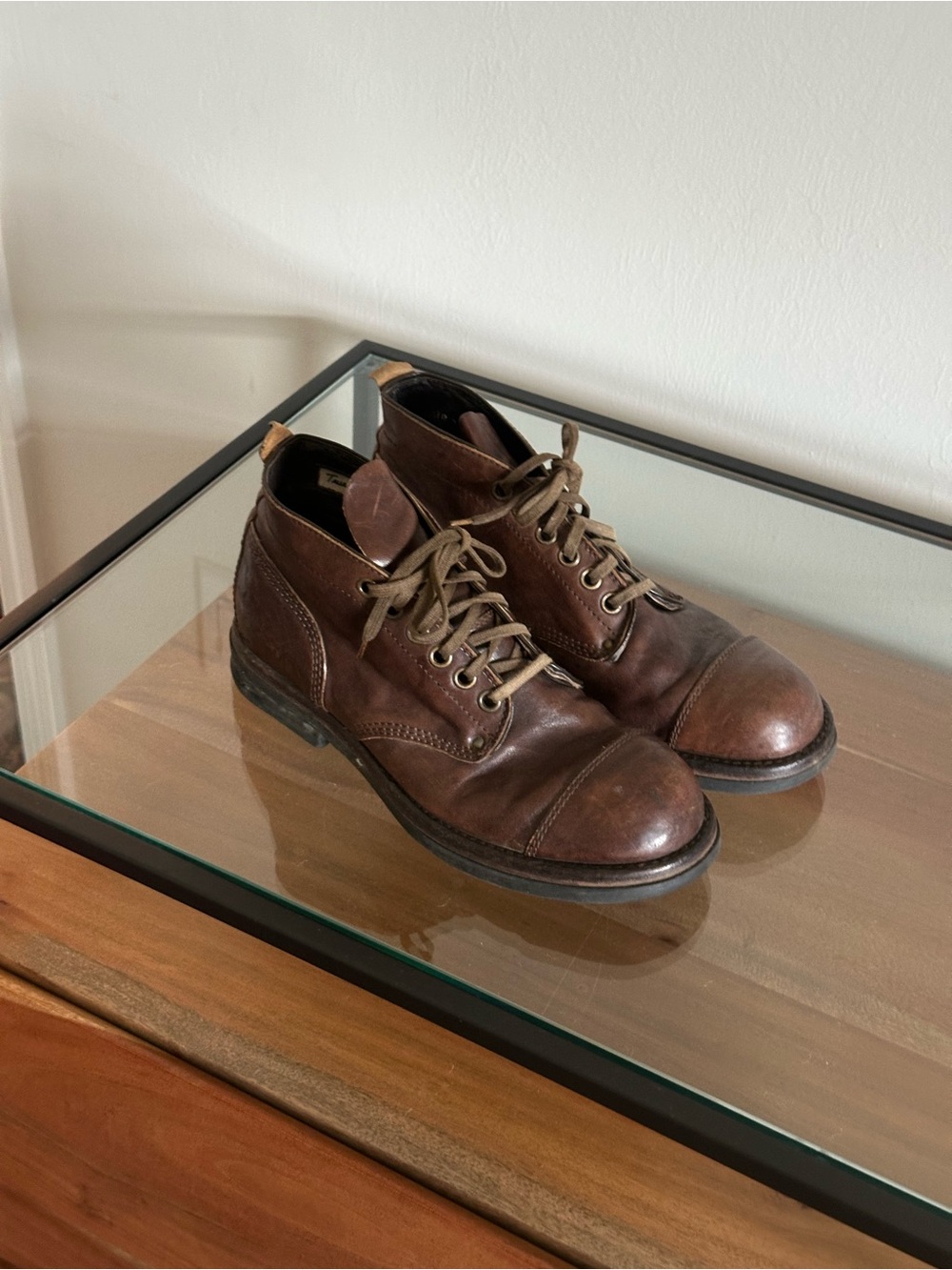 True Religion Chocolate Brown Patina Leather Boots Men’s 8 Made in Italy